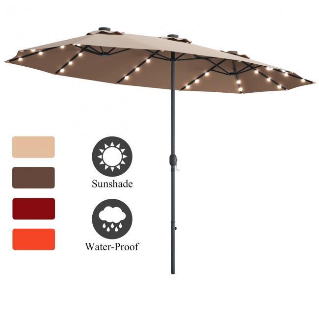 15 Ft Patio LED Crank Solar Powered 36 Lights Umbrella Base