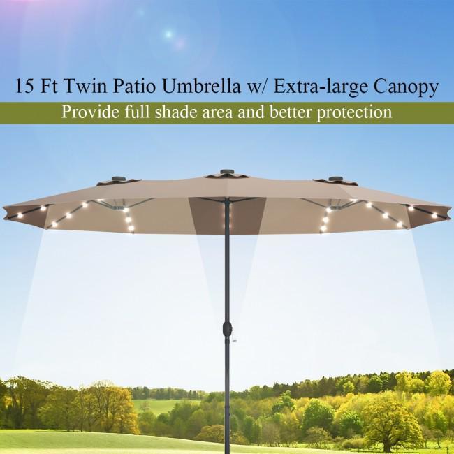 15 Ft Patio LED Crank Solar Powered 36 Lights Umbrella Base