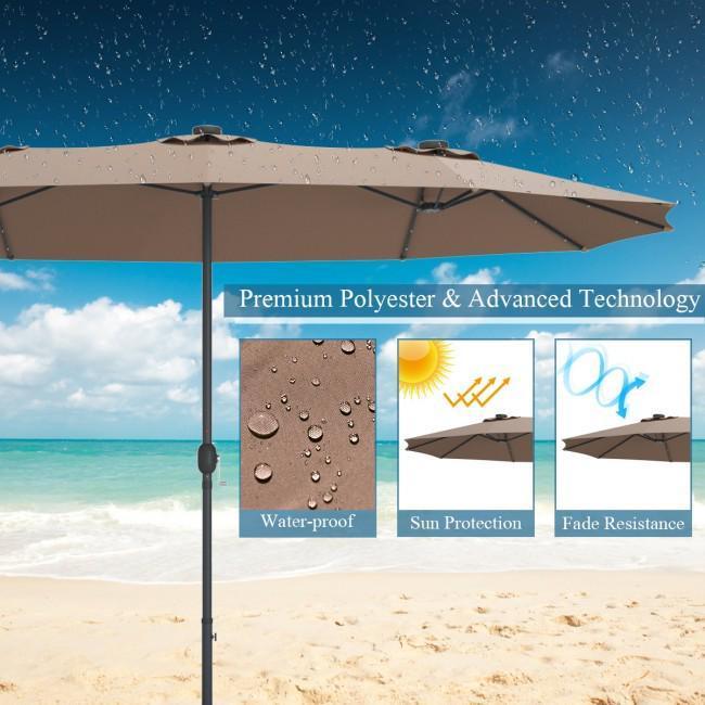 15 Ft Patio LED Crank Solar Powered 36 Lights Umbrella Base
