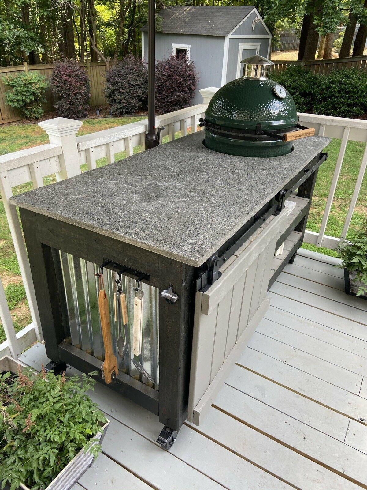 Custom BGE BBQ Table/Stand with Concrete Countertop & Extras