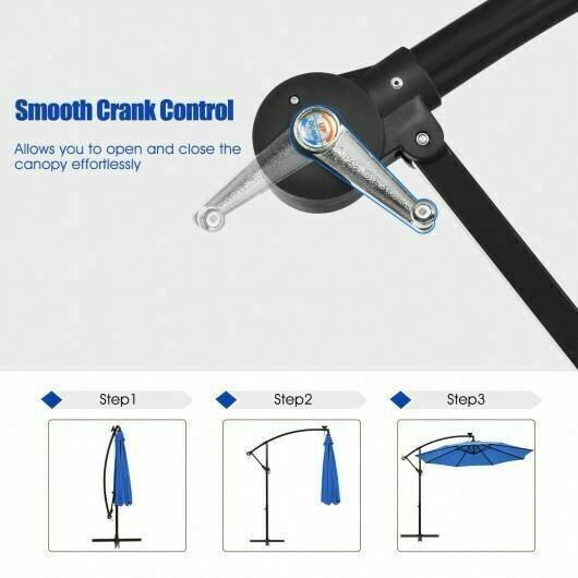 Modern 10 ' Solar LED Offset Umbrella w/40 Lights & Cross Base for Patio-Blue