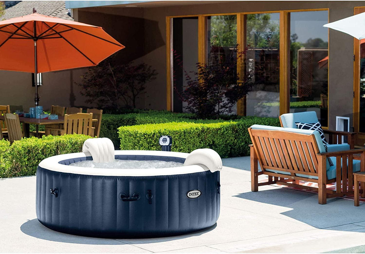 28409E PureSpa 6 Person Home Inflatable Portable Heated Round Hot Tub Spa 85-inch x 28-inch with 170 Bubble Jets and Built in Heat Pump, Blue