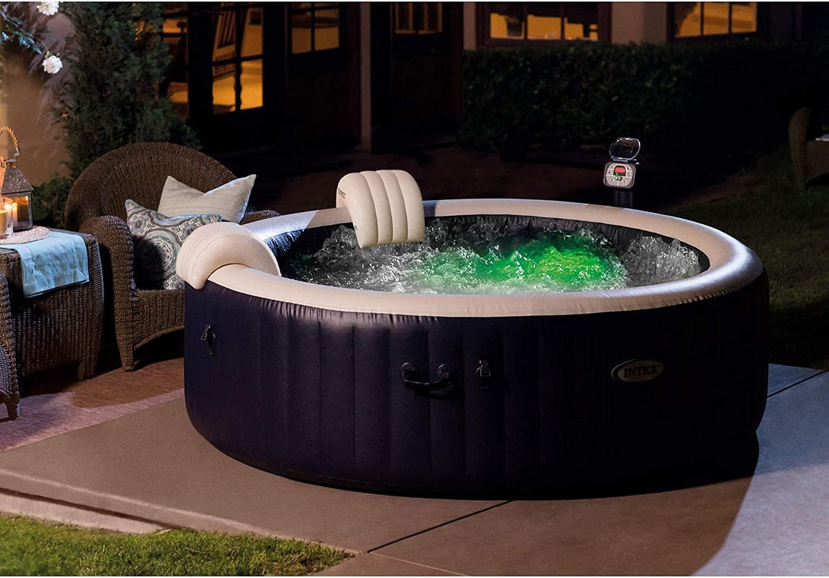 28409E PureSpa 6 Person Home Outdoor Inflatable Portable Heated Round Hot Tub Spa 85-inch x 28-inch with 170 Bubble Jets, Built in Heat Pump, and Drink Cup Holder Refreshment Tray (2 Pack)