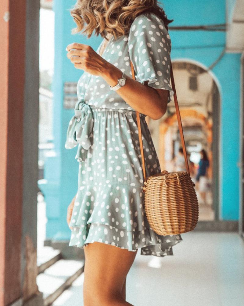 Polka Dot V Neck Mini Dress