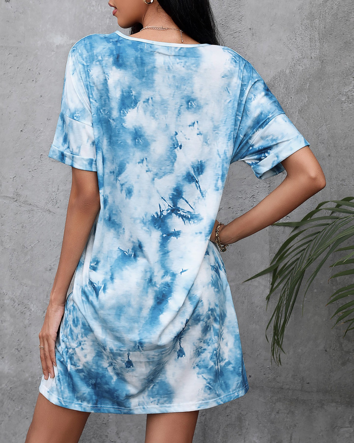 Tie Dye Print Pocket Design Casual Dress
