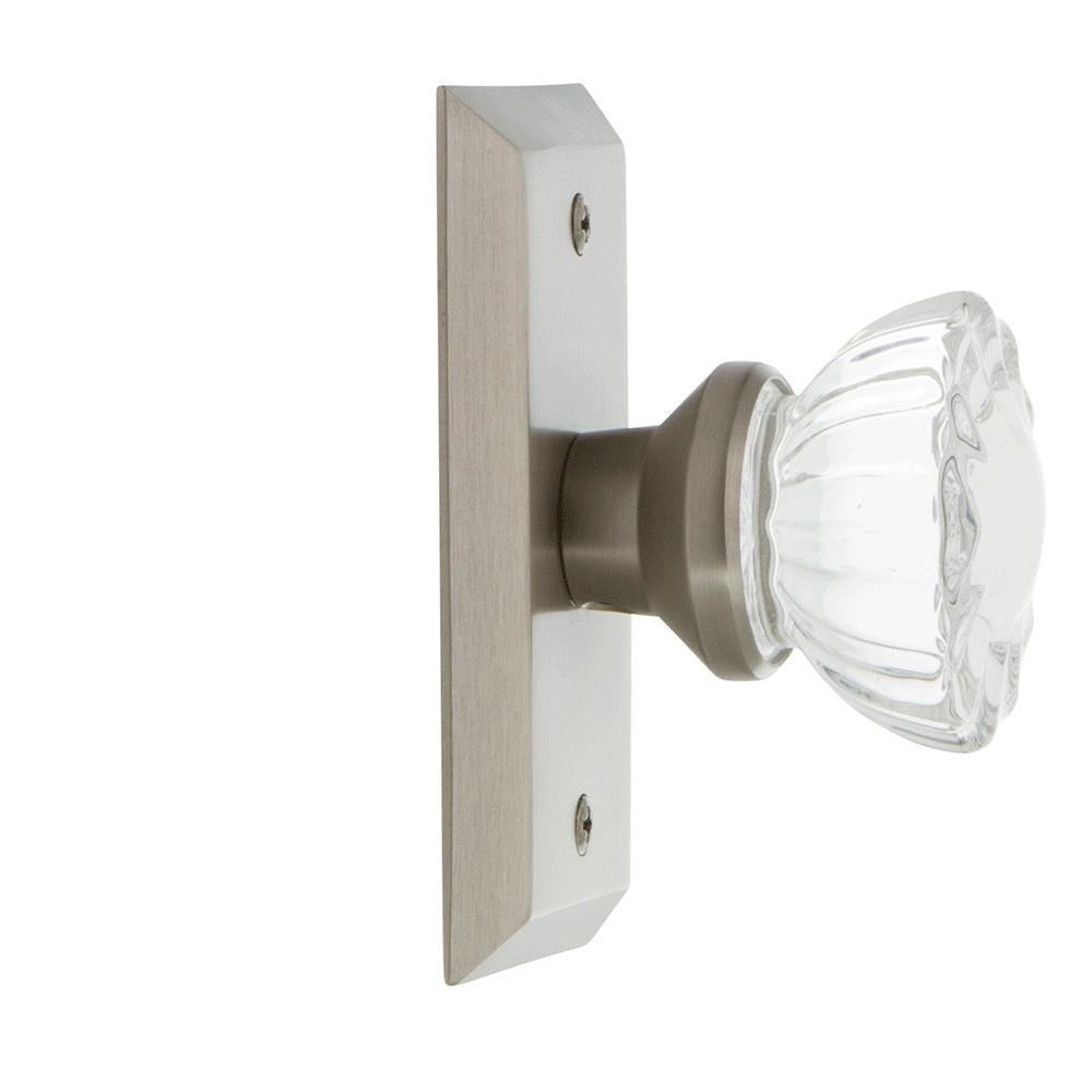Studio Plate 2-3/4 in. Backset Satin Nickel Privacy Bed/Bath Crystal Glass Door Knob