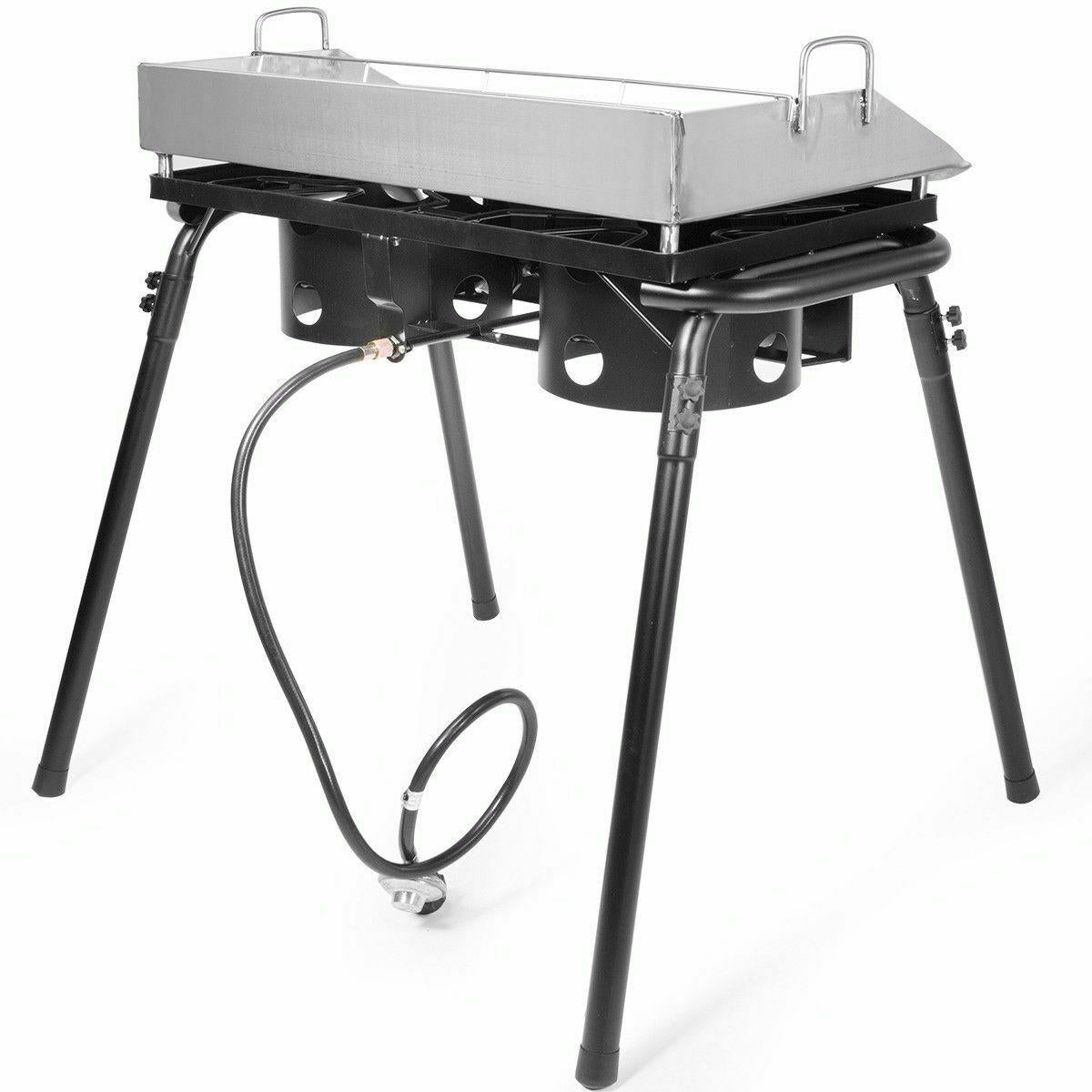 9PC LPG Gas Propane Double Stove Burner w/ Flat Griddle Stainless Comal Plancha