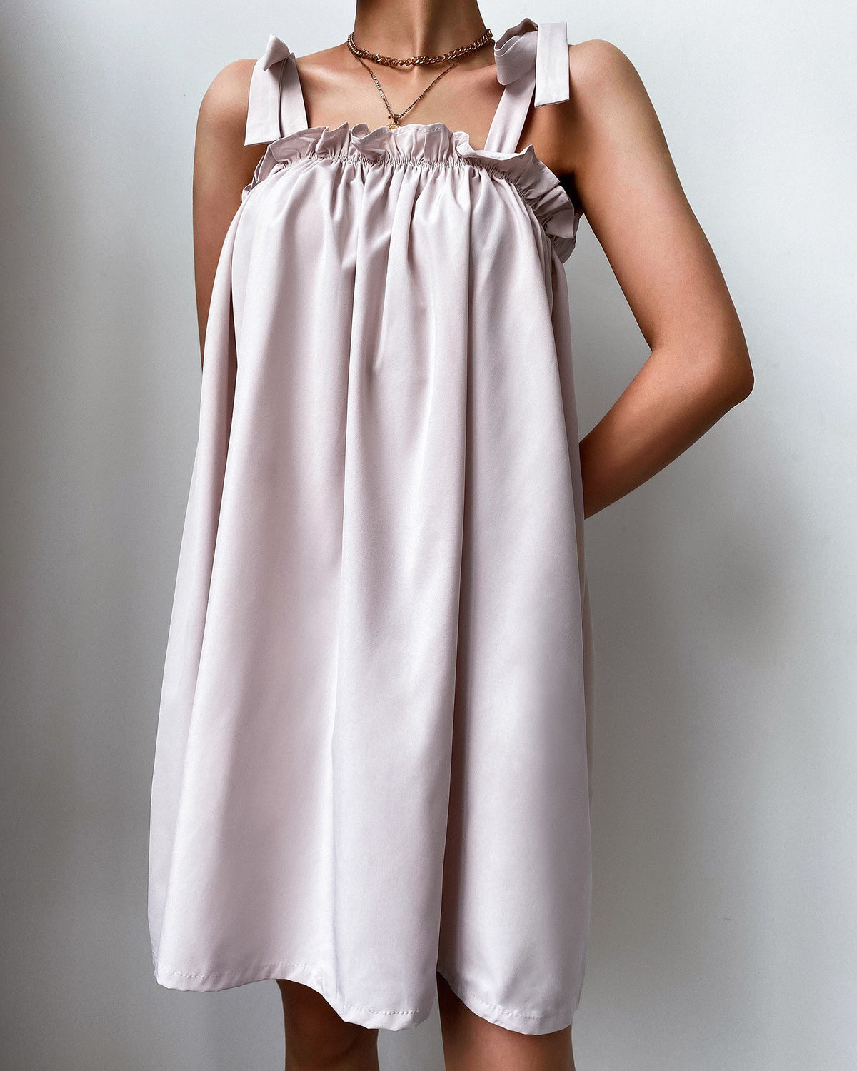 Tied Detail Frill Hem Square Neck Casual Tank Dress