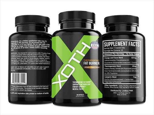 [3 Jars] Xoth Thermogenic Fat Burner Advanced Weight Loss Supplement Appetite Suppressant, Energy Booster - Premium Fat Burning Acetyl L-Carnitine, Green Tea Extract,