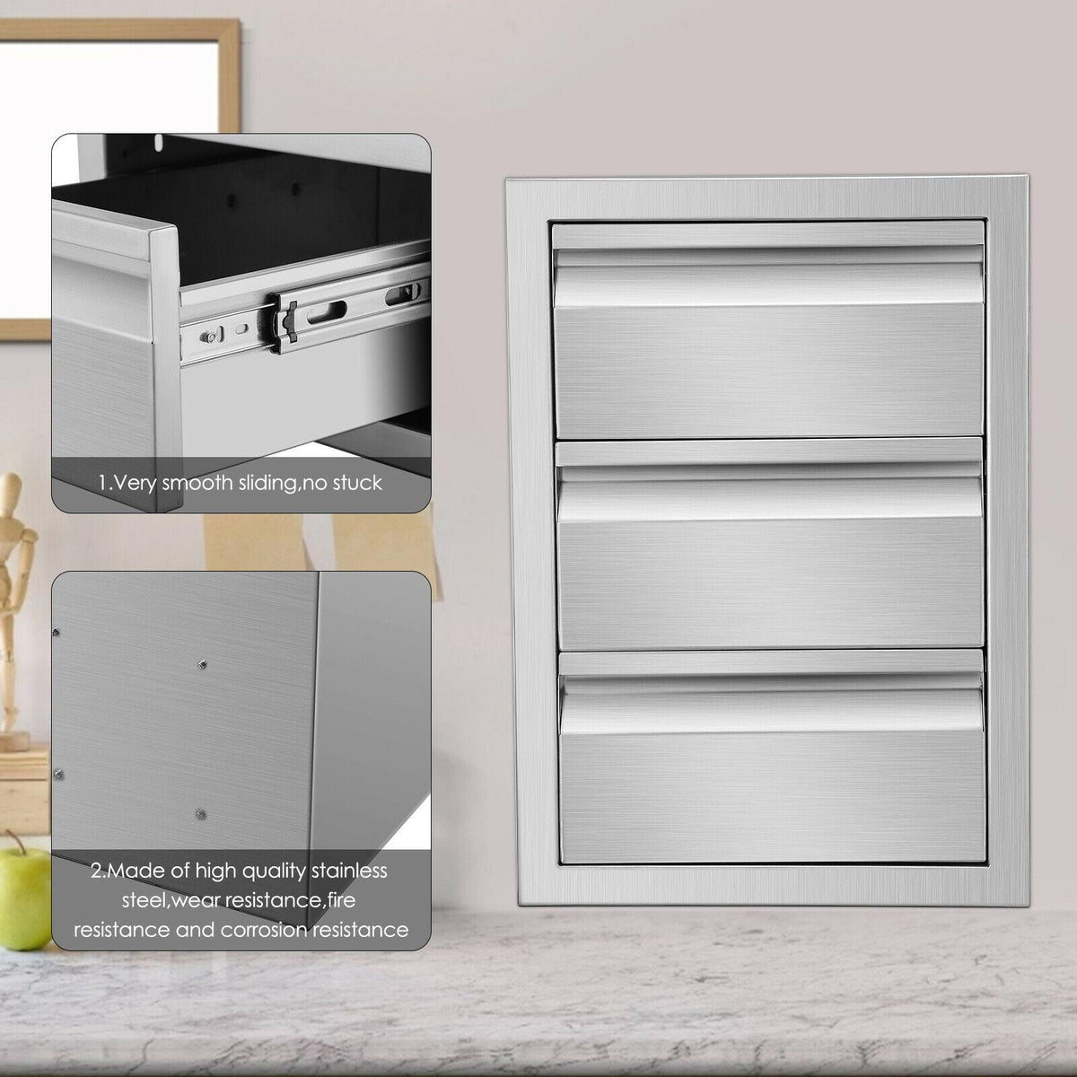 14x20.5x23" OUTDOOR KITCHEN DOUBLE DRAWER BBQ ISLAND STAINLESS STEEL USA