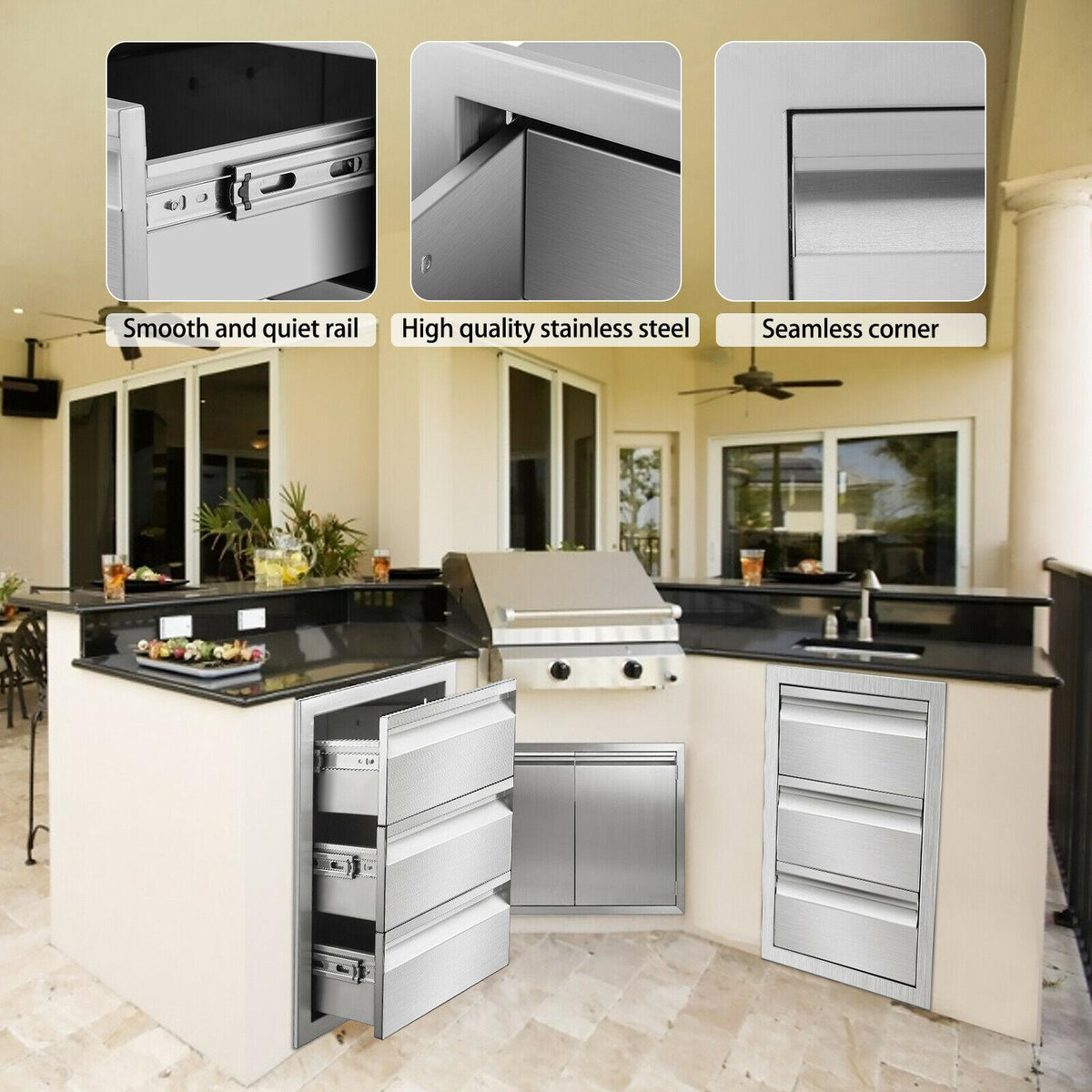 14x20.5x23" OUTDOOR KITCHEN DOUBLE DRAWER BBQ ISLAND STAINLESS STEEL USA