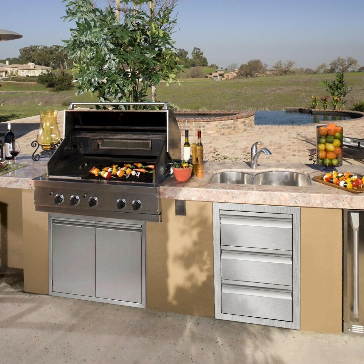 14x20.5x23" OUTDOOR KITCHEN DOUBLE DRAWER BBQ ISLAND STAINLESS STEEL USA
