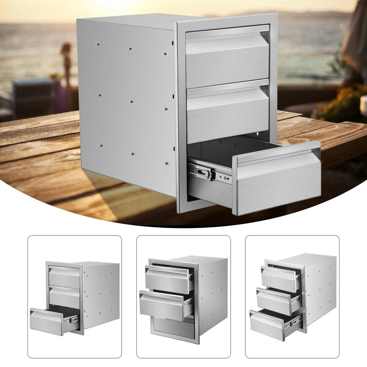 14x20.5x23" OUTDOOR KITCHEN DOUBLE DRAWER BBQ ISLAND STAINLESS STEEL USA