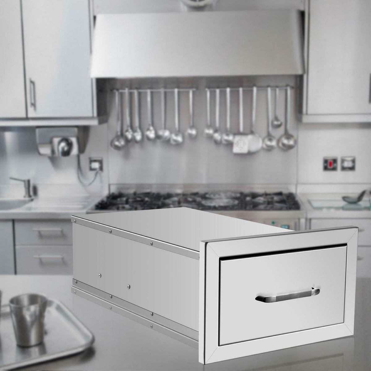 17" Triple Outdoor Kitchen BBQ Island Components Stainless Steel Access Drawer