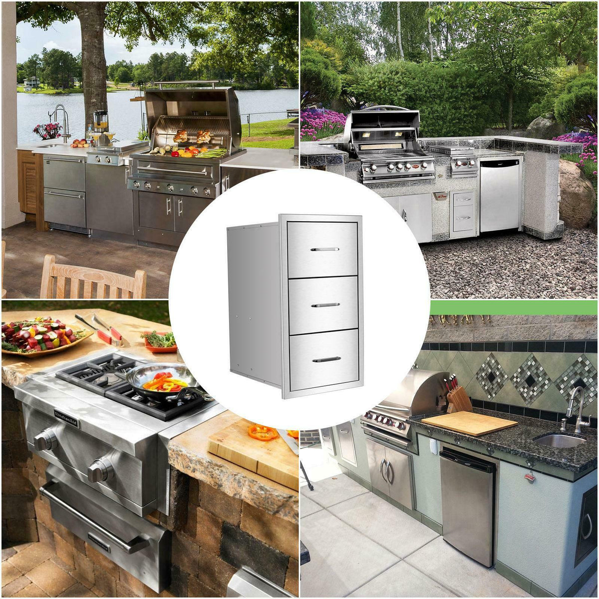 17" Triple Outdoor Kitchen BBQ Island Components Stainless Steel Access Drawer