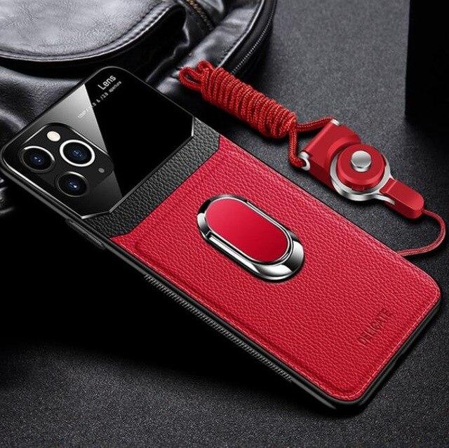 Leather+hard PC With Stand Ring Case For iPhone