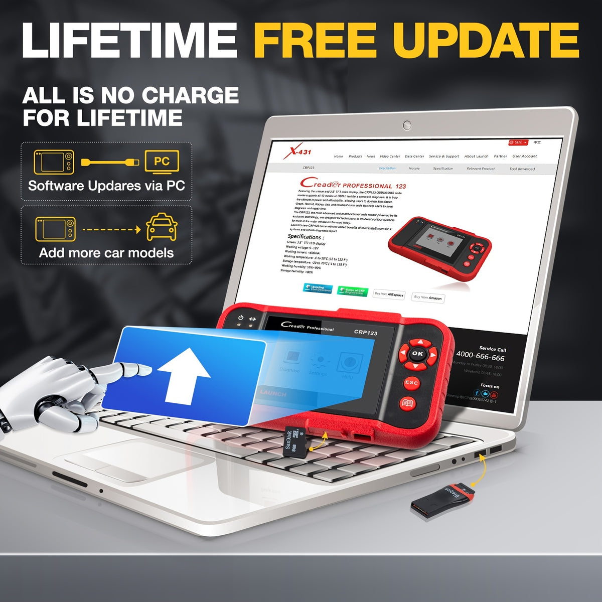 Professional Automotive Scanner: LAUNCH X431 CRP123 OBD2 - Engine, ABS, SRS &amp; AT Code Reader - Lifetime Updates!
