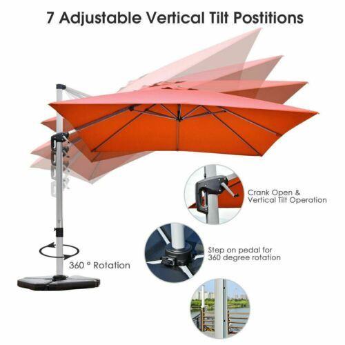 Red Modern 10ft 360 Degree Tilt Aluminum Square Patio Offset Cantilever Umbrella