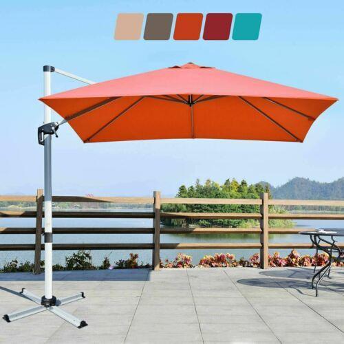 Red Modern 10ft 360 Degree Tilt Aluminum Square Patio Offset Cantilever Umbrella