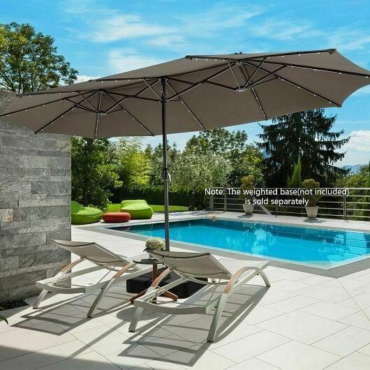 15 Feet Twin Patio Umbrella with 48 Solar LED Lights-Coffee - Color: Coffee