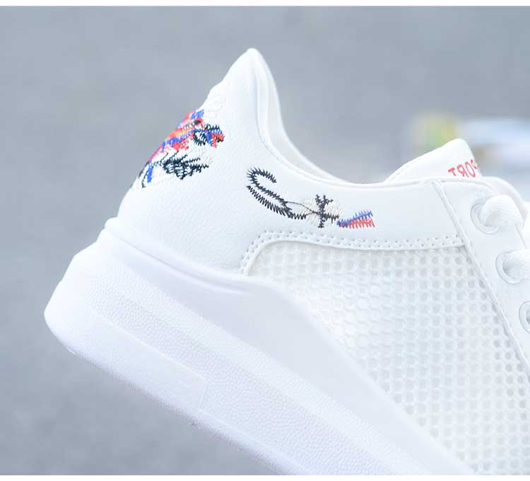 Embroidered Breathable Hollow Lace-Up Sneakers