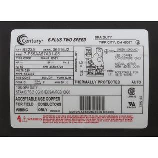 Motor, Century, 4.0 Horsepower, 230v, 2 Speed, 56 Y Frame