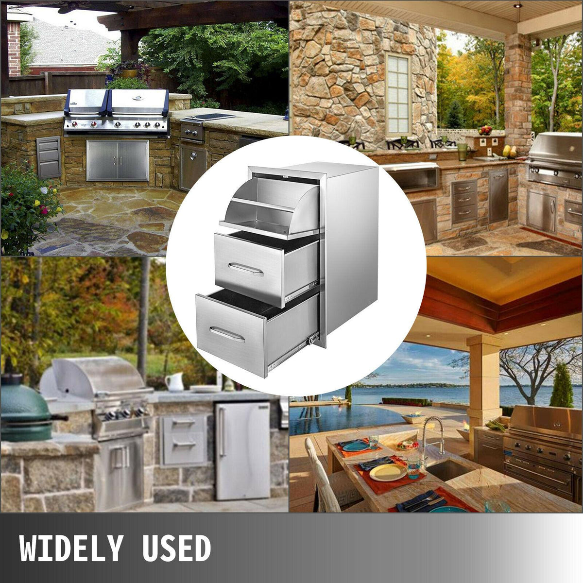 30"X17" Outdoor Kitchen Triple Drawer Paper Roll Holder Stainless Steel Drawer
