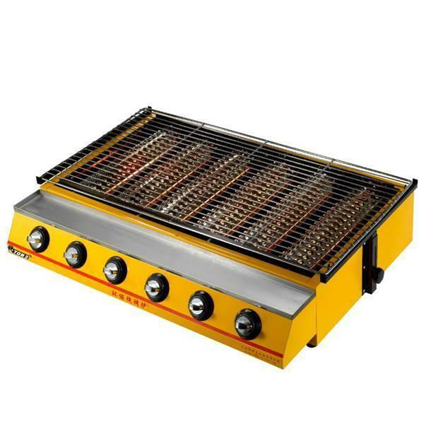 Commercial 6 head gas-fired grill smokeless barbecue machine