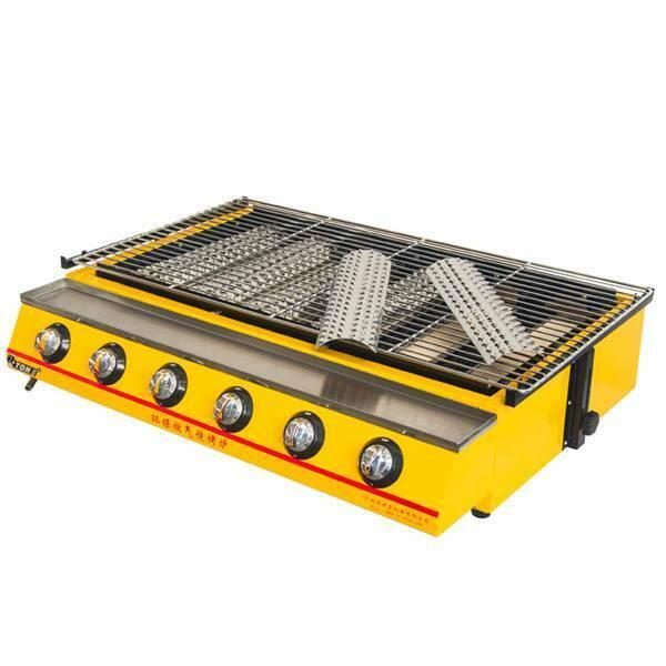 Commercial 6 head gas-fired grill smokeless barbecue machine