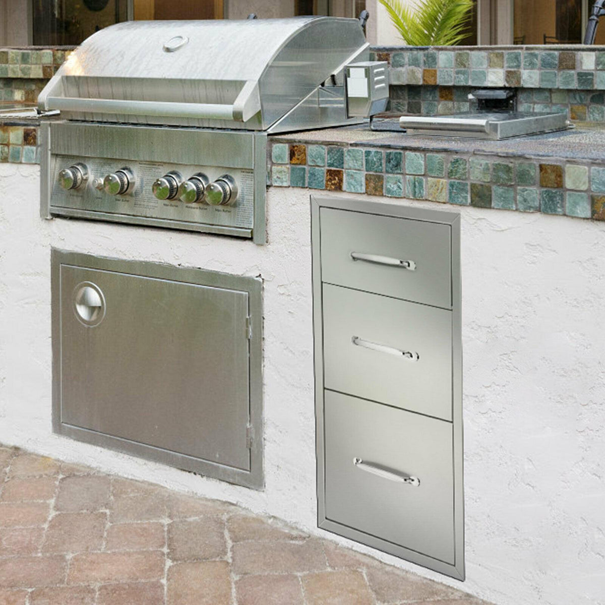 Outdoor Kitchen Drawers 18x21x21 Inch BBQ Stainless Steel Triple Drawers,New