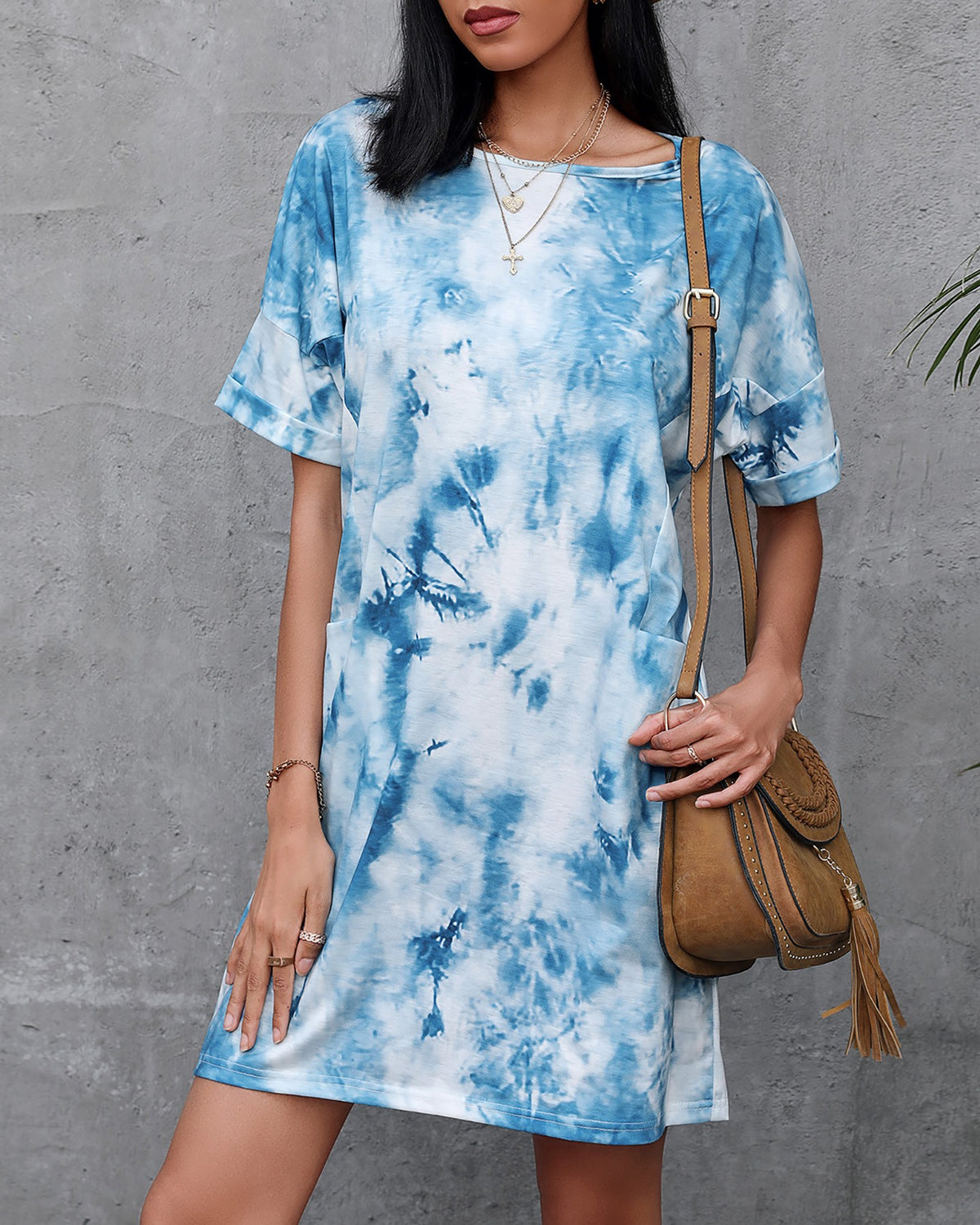 Tie Dye Print Pocket Design Casual Dress