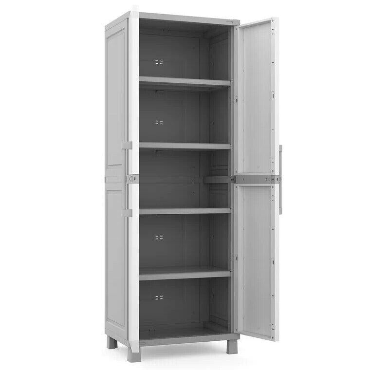 Outdoor Storage Cabinet Plastic Shed Locking 5 Adjustable Shelves Indoor Garage