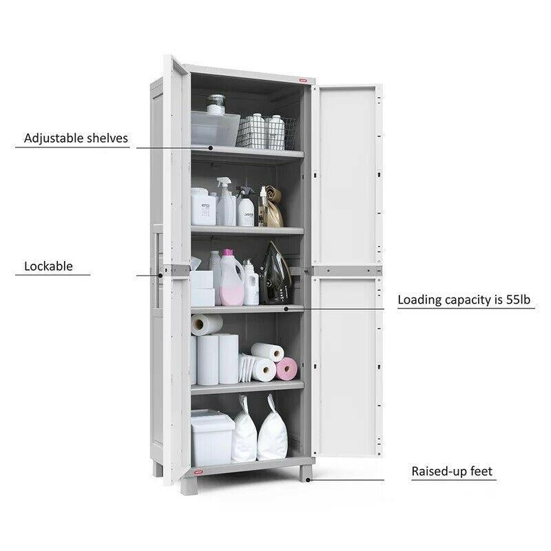 Outdoor Storage Cabinet Plastic Shed Locking 5 Adjustable Shelves Indoor Garage