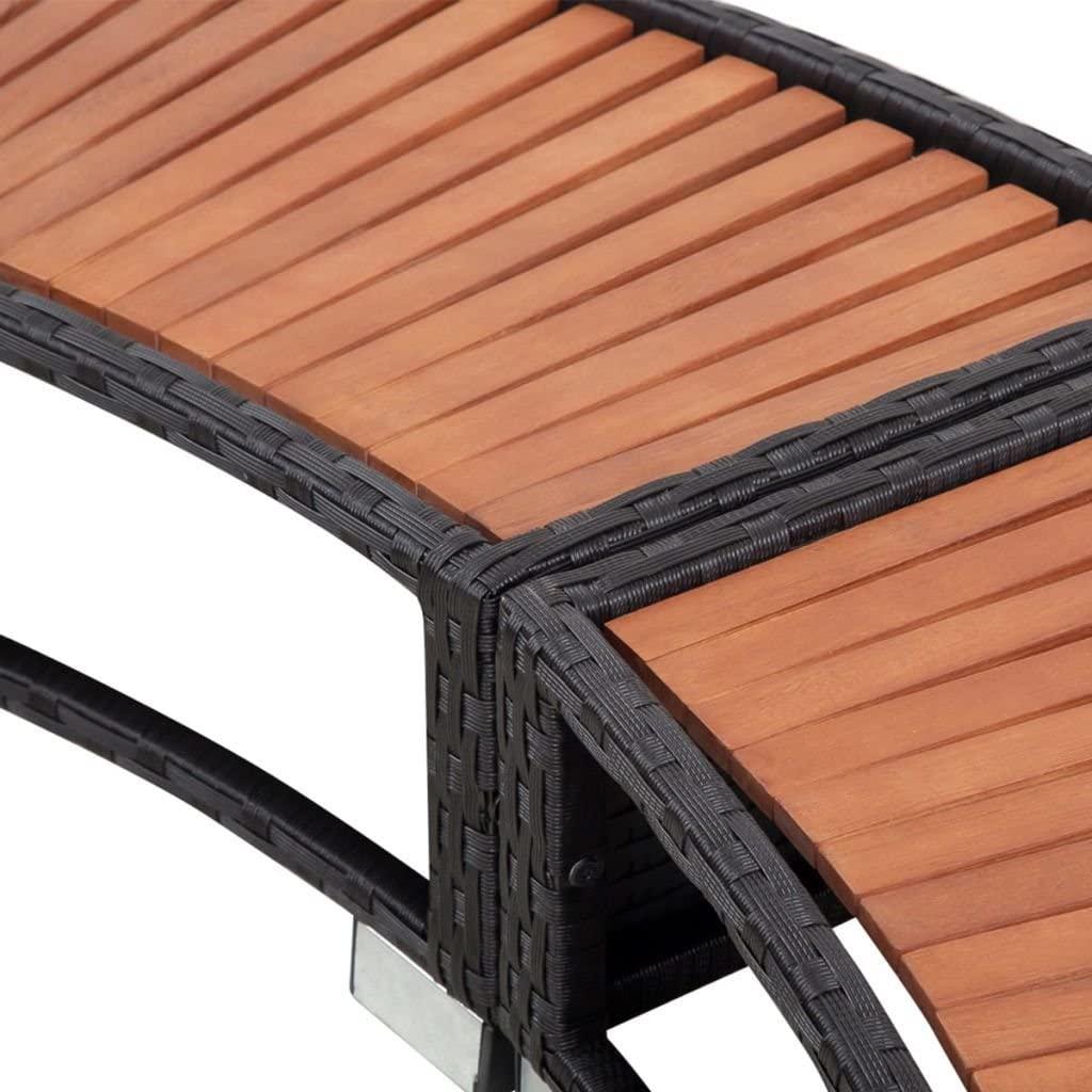 Festnight Hot Tub Surround Garden Spa Steps with Built-in Storage Area and Wood Top Black Poly Rattan Round Backless Bench Swimming Pool Surround