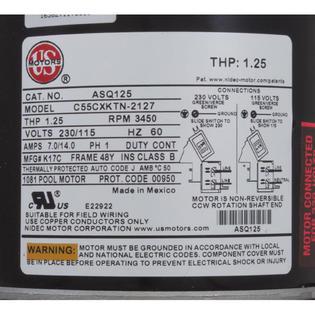 Motor, /US Motor, 1.0hp, 115/230v, 48Yfr, SQFL