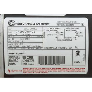 Motor, Century, 1.5thp, 115v/230v, 1-Spd, 48fr