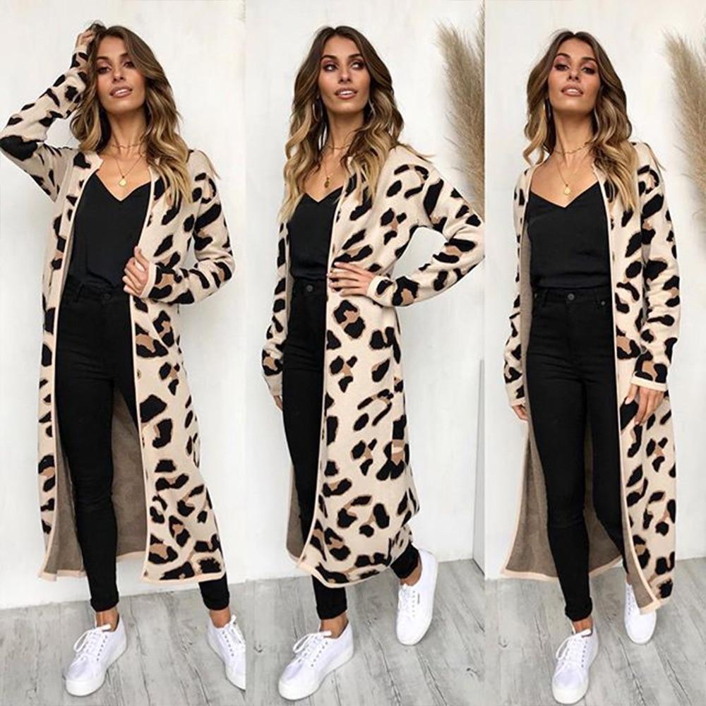 2021 Leopard Print Women Loose Cardigan Sweater