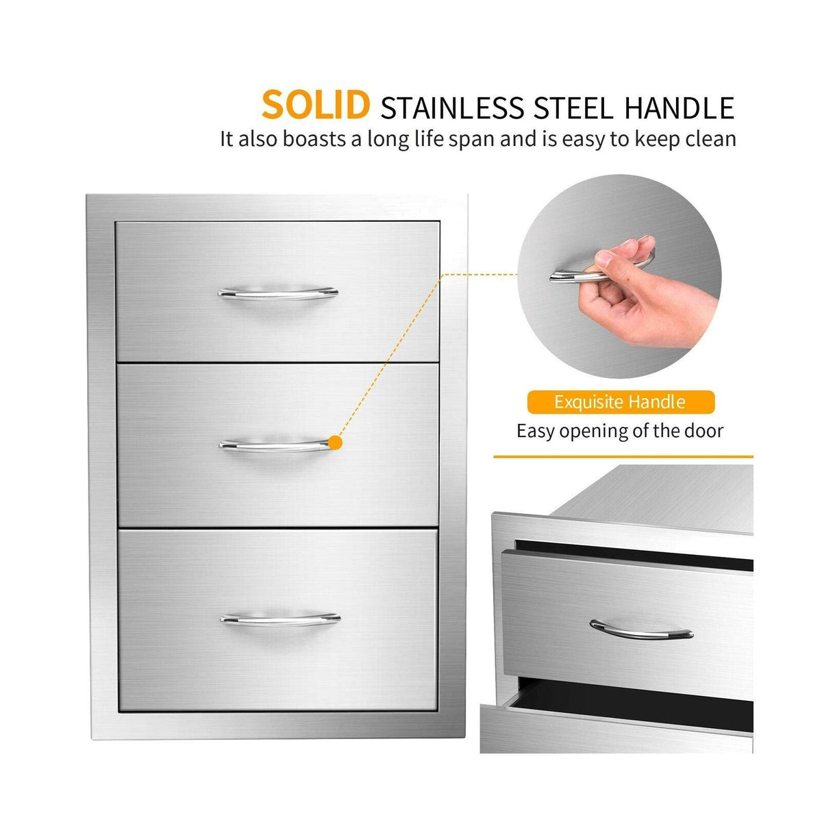 Outdoor Barbecue Drawers, Stainless Steel Kitchen Drawers with Handle,3-Layer...