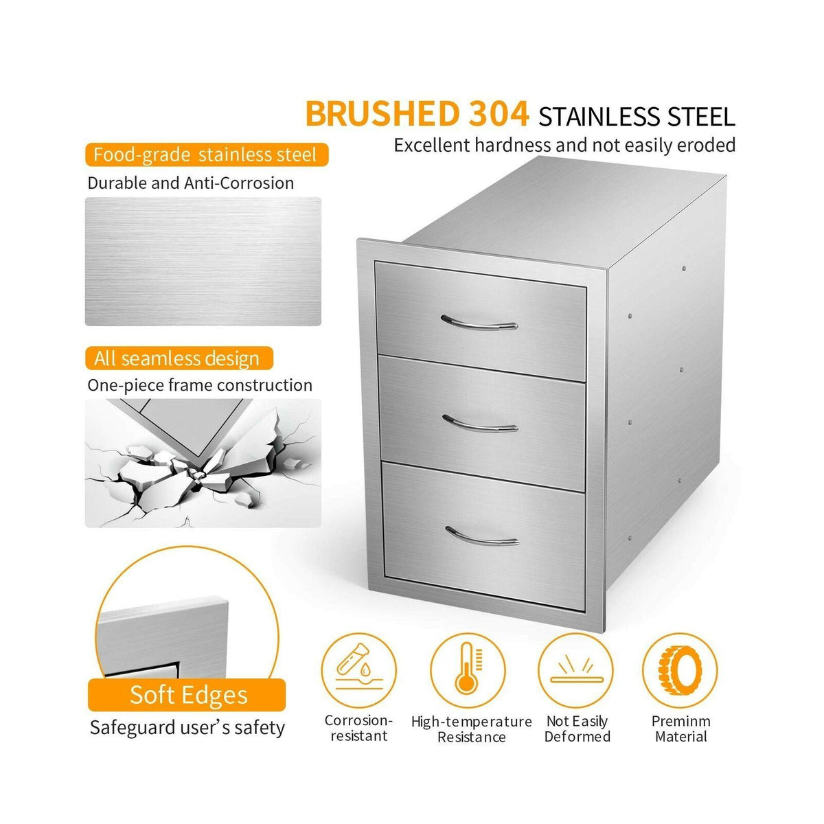 Outdoor Barbecue Drawers, Stainless Steel Kitchen Drawers with Handle,3-Layer...