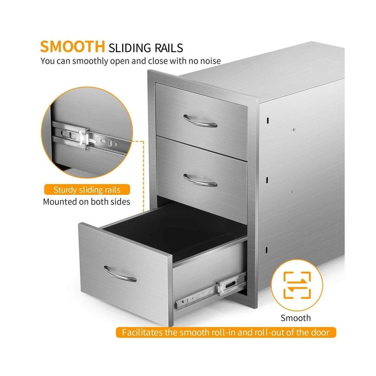 Outdoor Barbecue Drawers, Stainless Steel Kitchen Drawers with Handle,3-Layer...