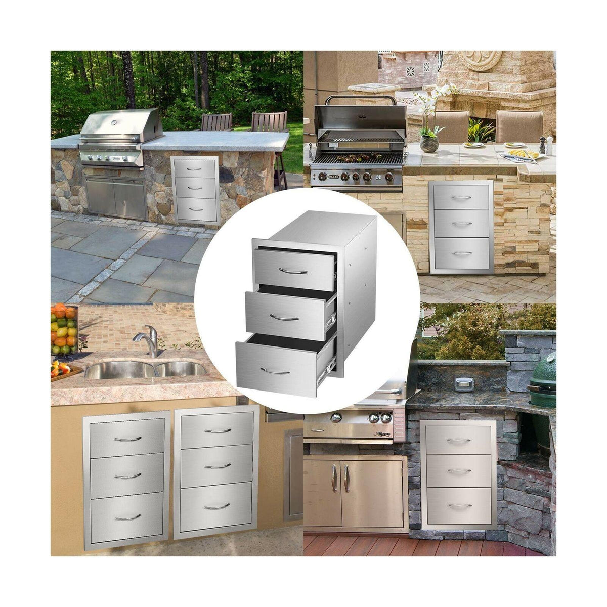 Outdoor Barbecue Drawers, Stainless Steel Kitchen Drawers with Handle,3-Layer...