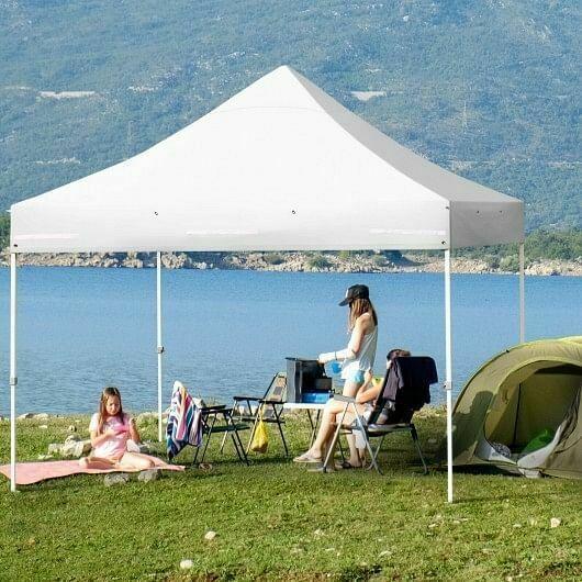 10x10ft Pop up Gazebo with 4 Height and Adjust Folding  Awning -White - Color: