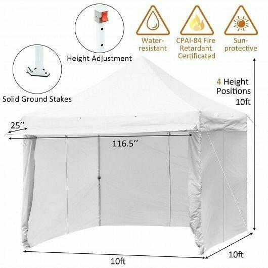 10x10ft Pop up Gazebo with 4 Height and Adjust Folding  Awning -White - Color: