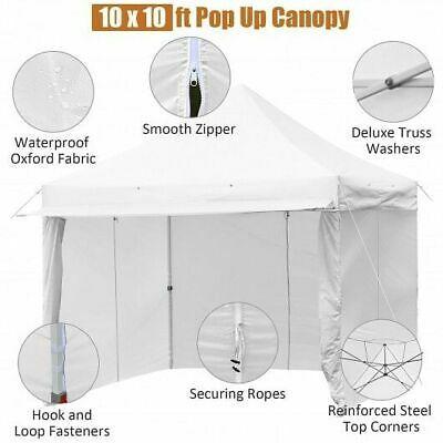 10x10ft Pop up Gazebo with 4 Height and Adjust Folding  Awning -White - Color: