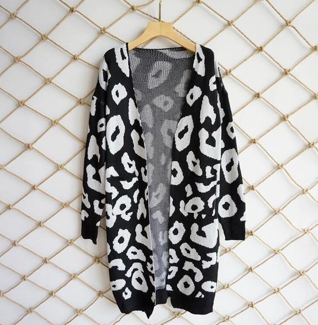 2021 Leopard Print Women Loose Cardigan Sweater