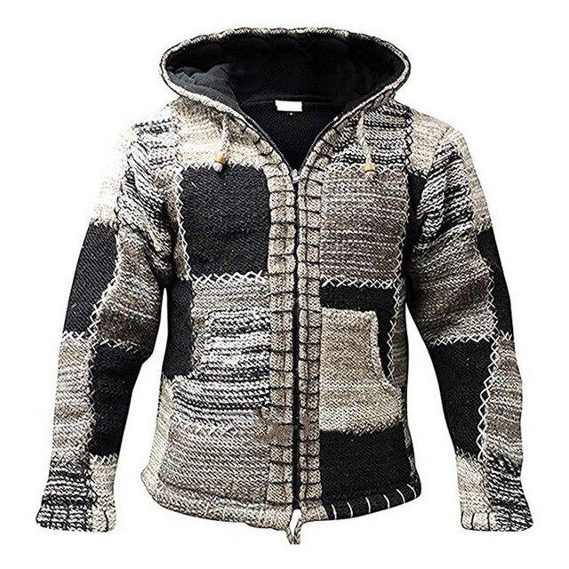 Autumn Winter Men's Hooded Coat Pocket Cardigan Sweater