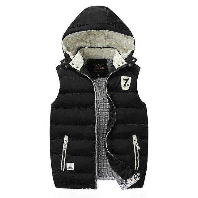 Men Winter Vests Hat Detachable Down Vest Casual Waistcoat Sleeveless Jackets
