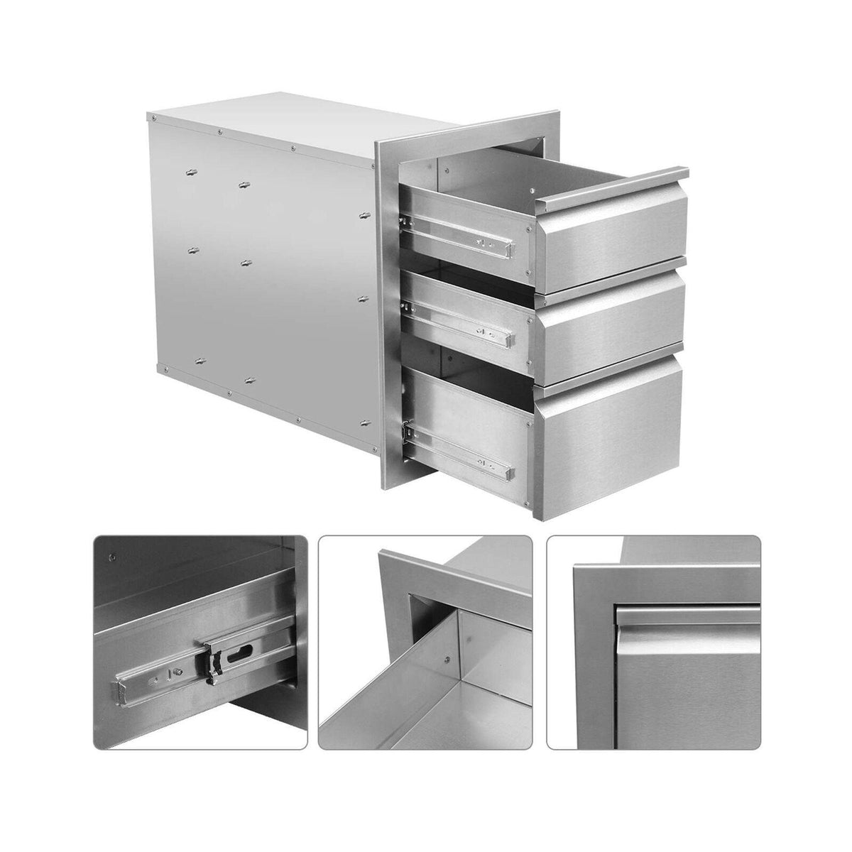JIE JIN Outdoor Kitchen Drawers Stainless Steel, Triple BBQ Drawers Flush Mou...
