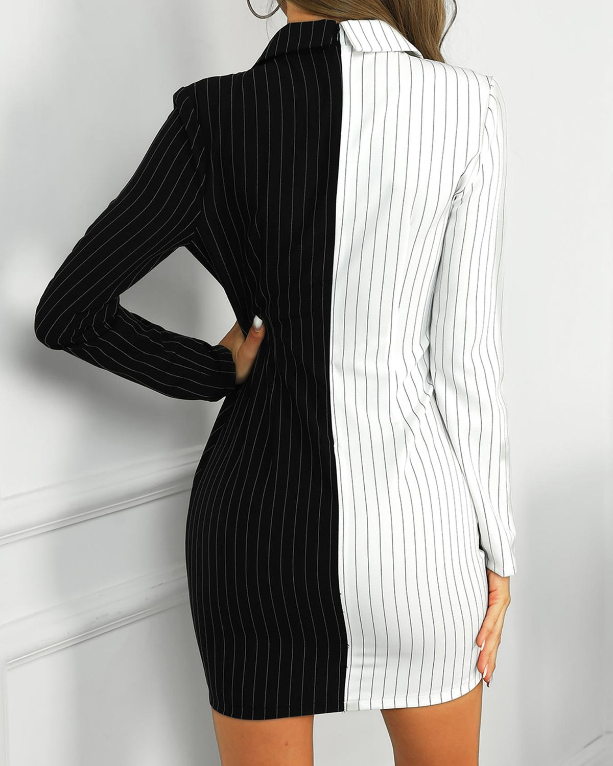 Contrast Color Striped rt Blazer Dress