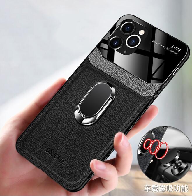 Leather+hard PC With Stand Ring Case For iPhone